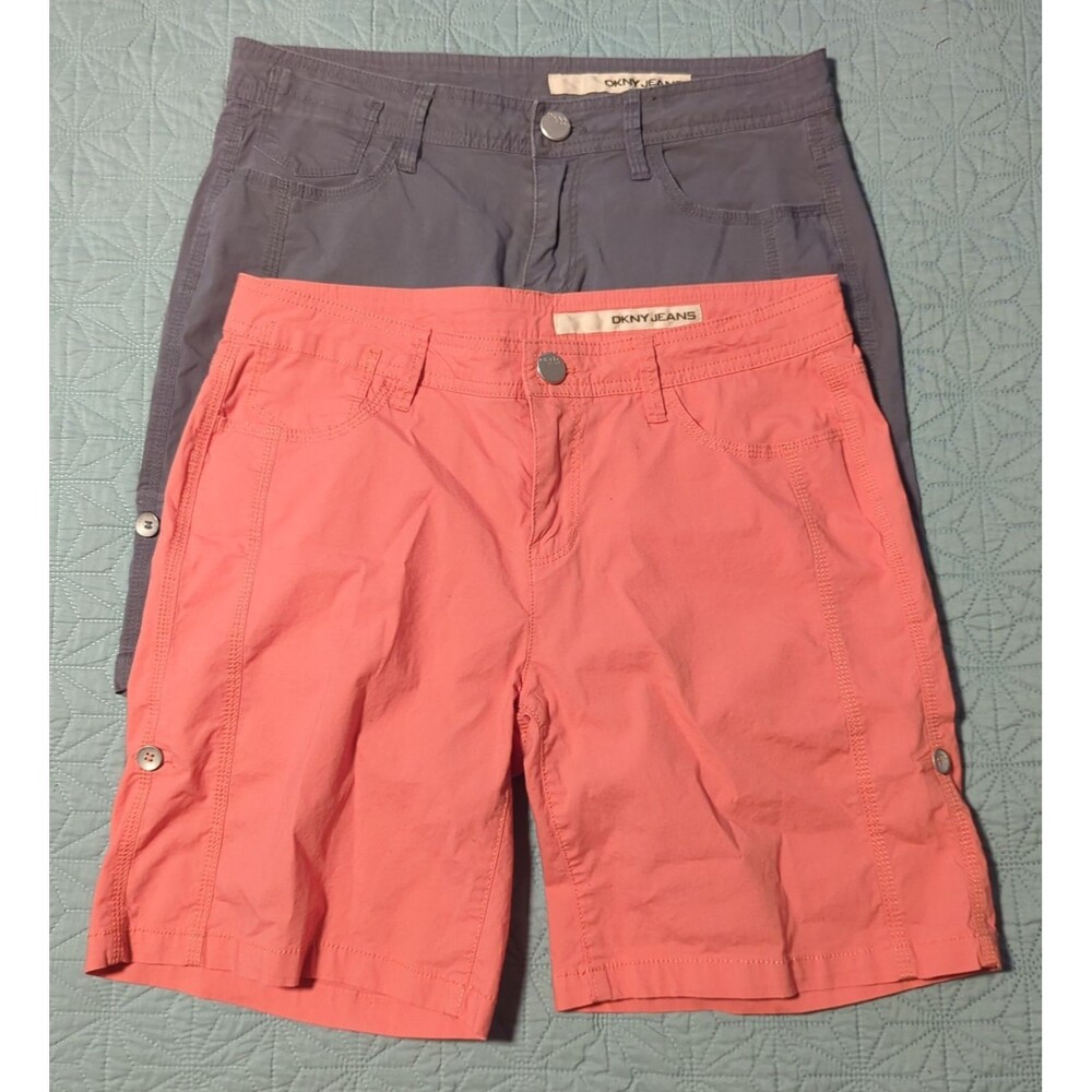 Lot of 2 DKNY Jeans Bermuda Chinos Roll Up Cuffs Shorts Peach & Gray Womens Sz 6